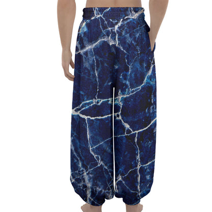 Blue White Marble Print Lantern Pants