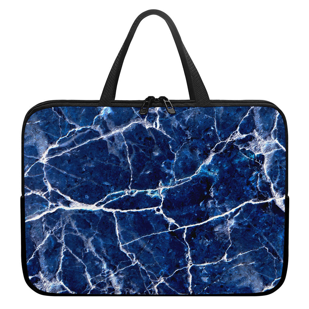 Blue White Marble Print Laptop Sleeve With Handle