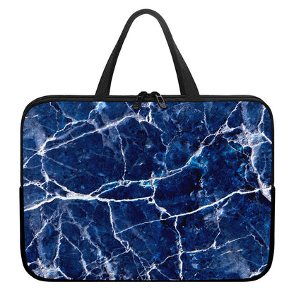 Blue White Marble Print Laptop Sleeve With Handle