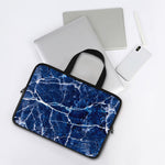 Blue White Marble Print Laptop Sleeve With Handle