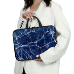 Blue White Marble Print Laptop Sleeve With Handle