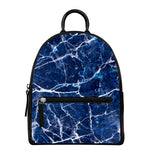 Blue White Marble Print Leather Backpack
