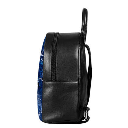 Blue White Marble Print Leather Backpack