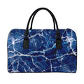 Blue White Marble Print Leather Duffel Bag