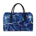 Blue White Marble Print Leather Duffle Bag
