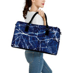 Blue White Marble Print Leather Duffle Bag