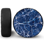 Blue White Marble Print Leather Spare Tire Cover