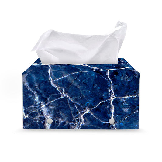 Blue White Marble Print Leather Tissue Box Cover
