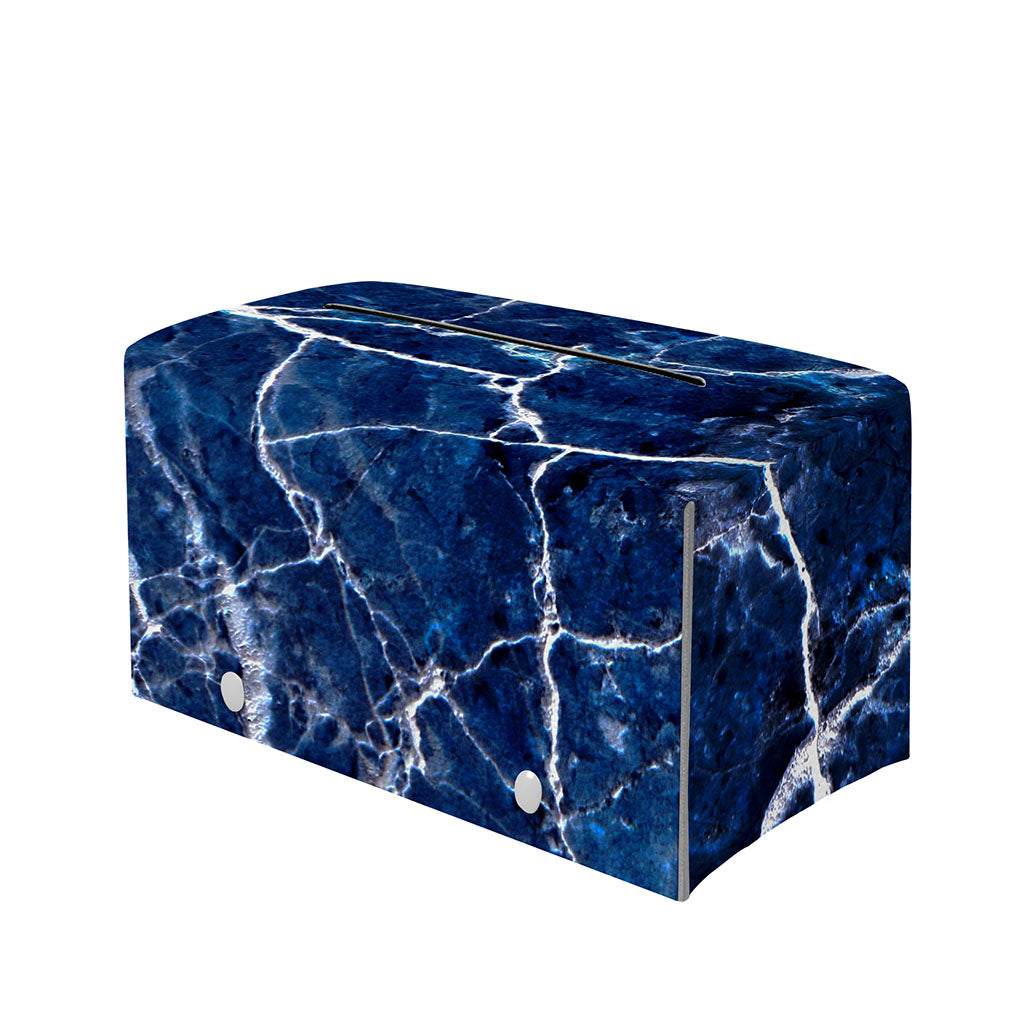 Blue White Marble Print Leather Tissue Box Cover