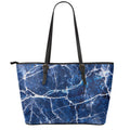 Blue White Marble Print Leather Tote Bag With Zipper