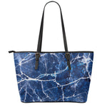 Blue White Marble Print Leather Tote Bag
