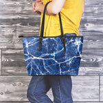 Blue White Marble Print Leather Tote Bag