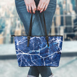 Blue White Marble Print Leather Tote Bag