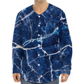 Blue White Marble Print Long Sleeve Baseball Jersey