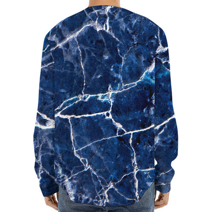 Blue White Marble Print Long Sleeve Baseball Jersey