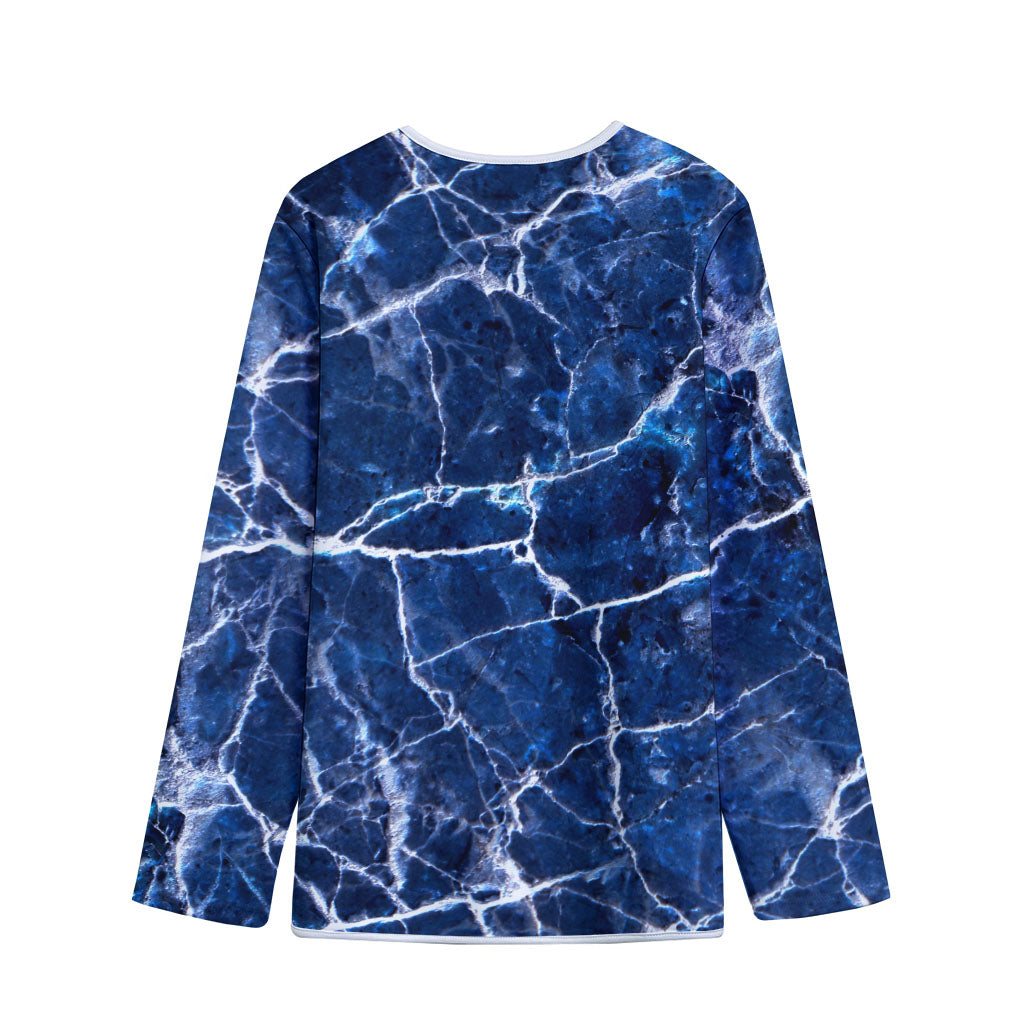 Blue White Marble Print Long Sleeve Short Coat