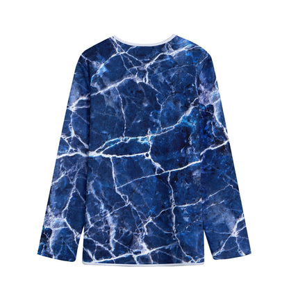 Blue White Marble Print Long Sleeve Short Coat