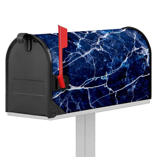 Blue White Marble Print Mailbox Cover