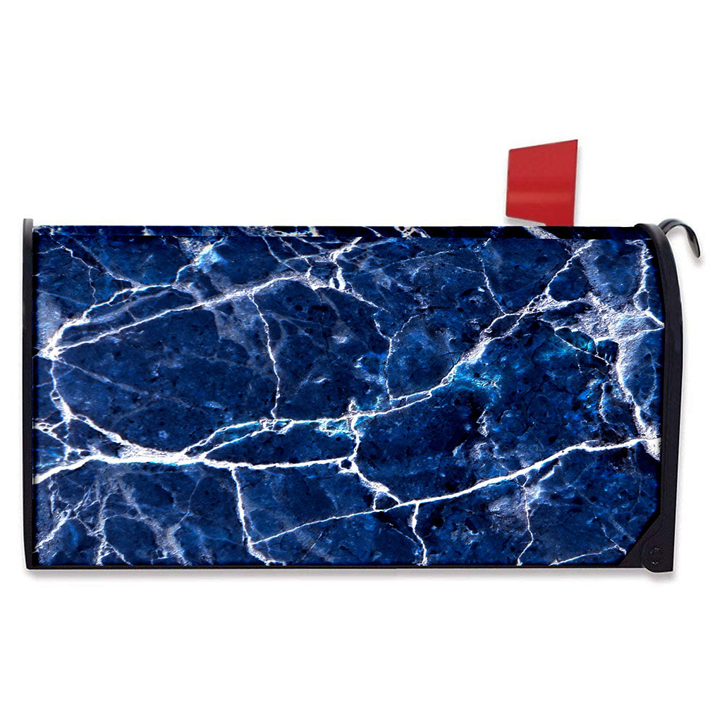 Blue White Marble Print Mailbox Cover