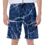 Blue White Marble Print Men's Beach Shorts