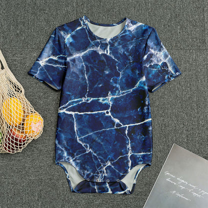 Blue White Marble Print Men's Bodysuit