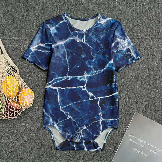 Blue White Marble Print Men's Bodysuit