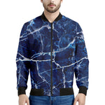 Blue White Marble Print Men's Bomber Jacket
