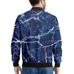 Blue White Marble Print Men's Bomber Jacket