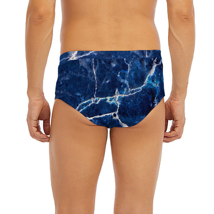 Blue White Marble Print Men's Briefs