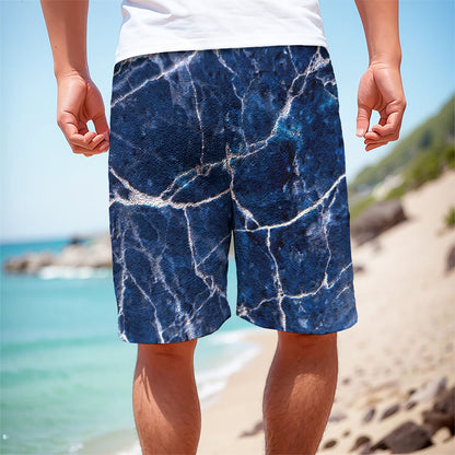 Blue White Marble Print Men's Cargo Shorts