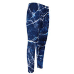 Blue White Marble Print Men's Compression Pants