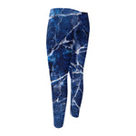 Blue White Marble Print Men's Compression Pants