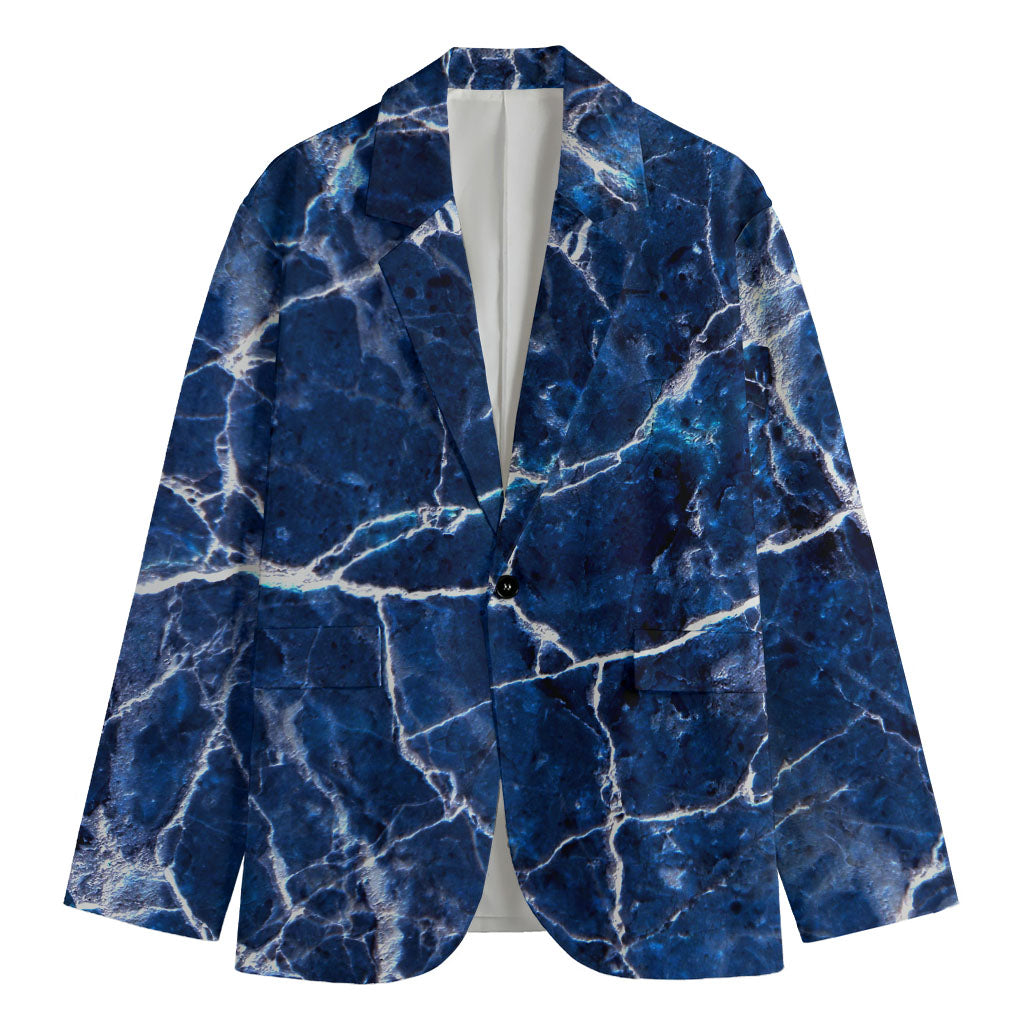 Blue White Marble Print Men's Cotton Blazer