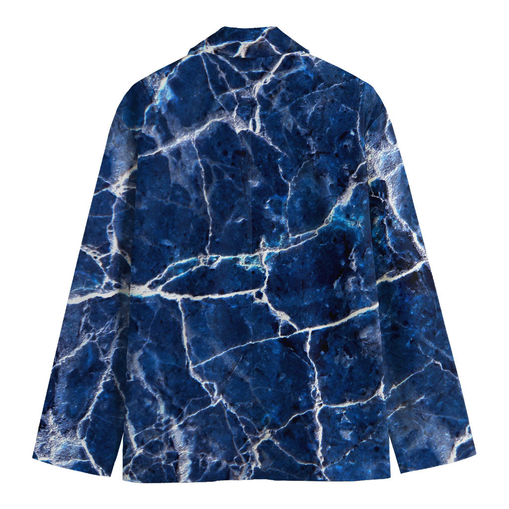 Blue White Marble Print Men's Cotton Blazer