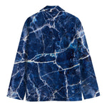 Blue White Marble Print Men's Cotton Blazer
