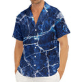 Blue White Marble Print Men's Deep V-Neck Shirt