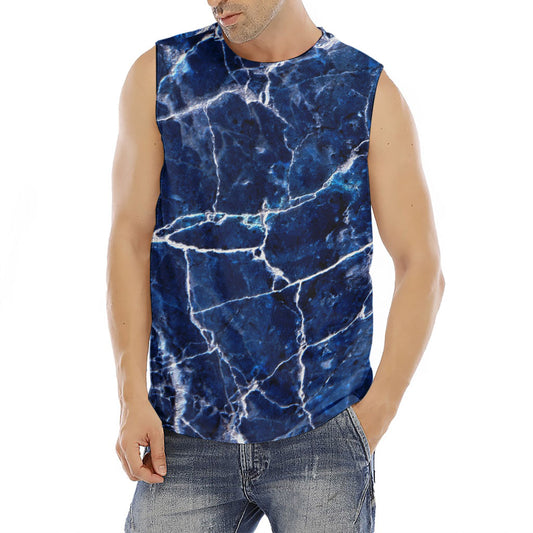 Blue White Marble Print Men's Fitness Tank Top