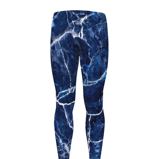 Blue White Marble Print Men's leggings