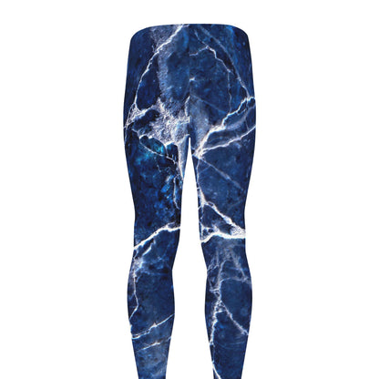 Blue White Marble Print Men's leggings