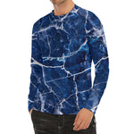 Blue White Marble Print Men's Long Sleeve Rash Guard