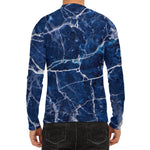 Blue White Marble Print Men's Long Sleeve Rash Guard