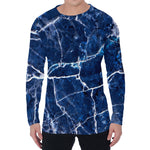 Blue White Marble Print Men's Long Sleeve T-Shirt