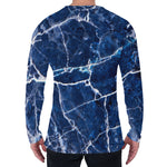 Blue White Marble Print Men's Long Sleeve T-Shirt