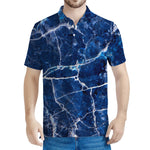 Blue White Marble Print Men's Polo Shirt