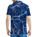 Blue White Marble Print Men's Polo Shirt
