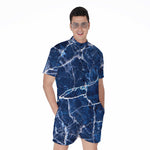 Blue White Marble Print Men's Rompers