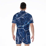 Blue White Marble Print Men's Rompers