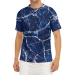 Blue White Marble Print Men's Short Sleeve Rash Guard
