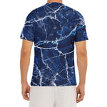 Blue White Marble Print Men's Short Sleeve Rash Guard