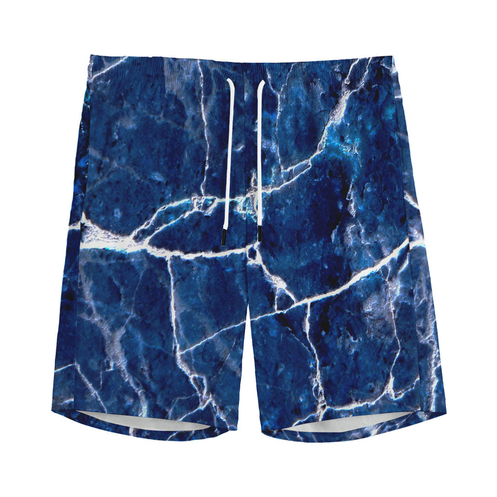 Blue White Marble Print Men's Sports Shorts